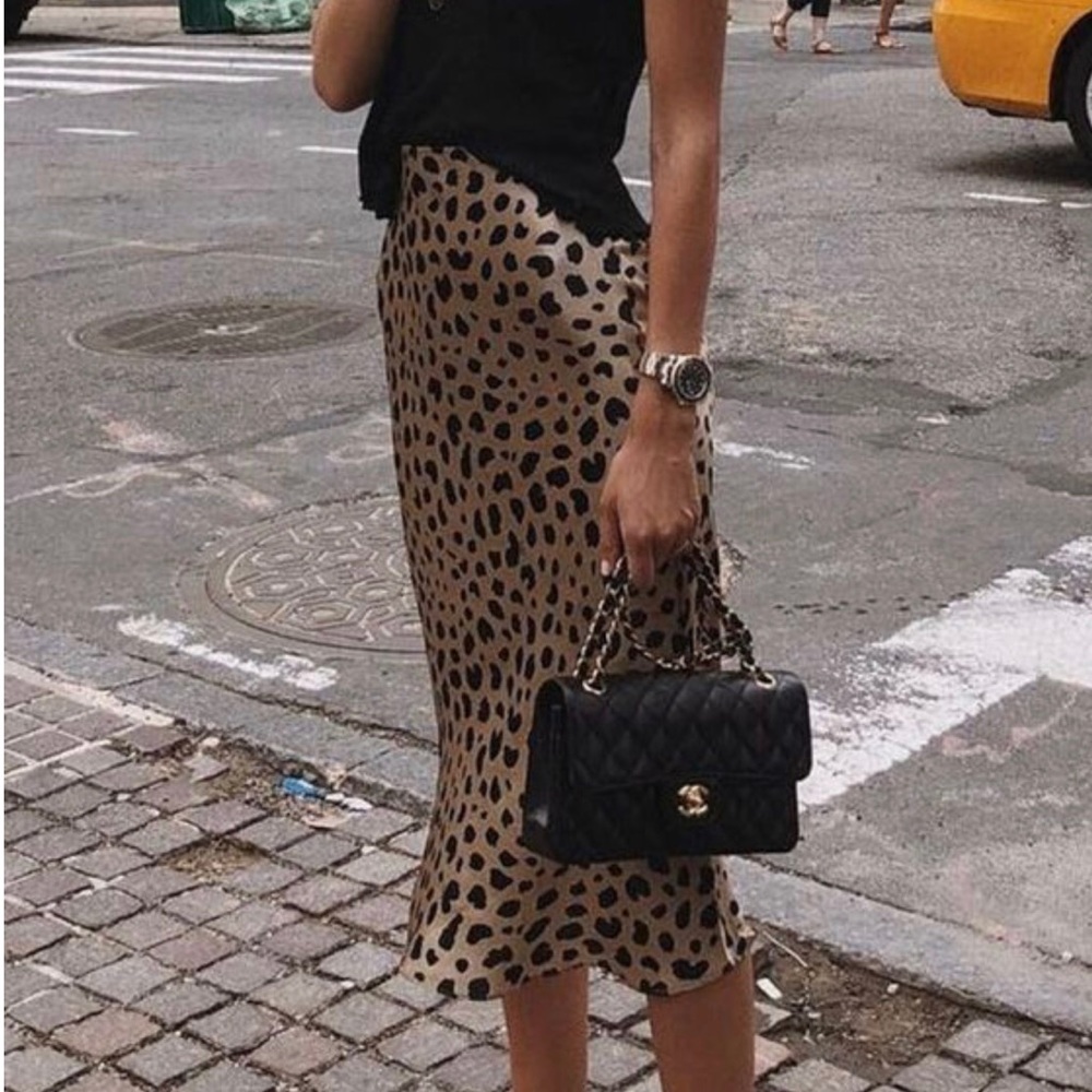 Leopard Print Satin Skirt